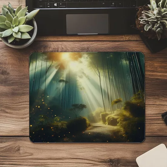 3D Bambu ve Sisli Arka Plan Mouse Pad - 19x23 cm 2 mm Dikdörtgen İthal Baskılı Mouse Pad