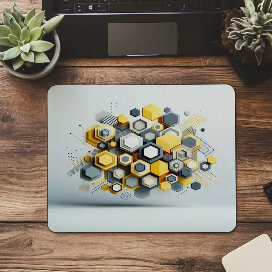 Sarı Gri Beyaz Tonlu Minimal Mouse Pad - 19x23 cm 2 mm Dikdörtgen İthal Baskılı Mouse Pad
