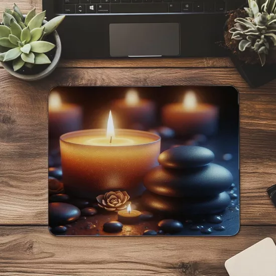 Flickering Mum ve Zen Taşları Mousepad - 19x23 cm 2 mm Dikdörtgen İthal Baskılı Mouse Pad