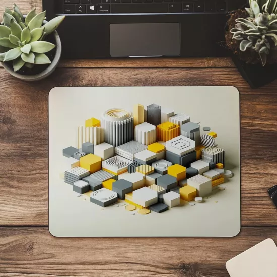3D Altıgen Bloklu Modern Tasarım Mousepad - 19x23 cm 2 mm Dikdörtgen İthal Baskılı Mouse Pad