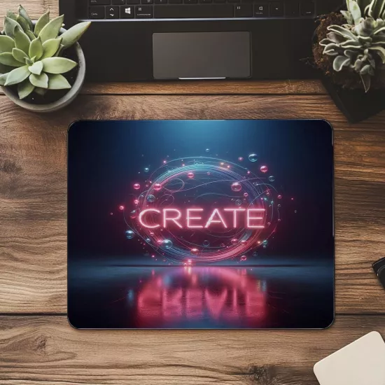 Yansımalı Neon Create Temalı Mousepad - 19x23 cm 2 mm Dikdörtgen İthal Baskılı Mouse Pad