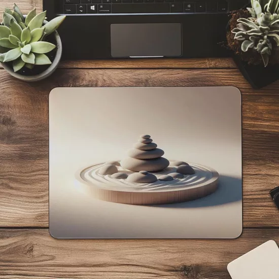 Beyaz Kum Üzerinde Zen Taşları Mousepad - 19x23 cm 2 mm Dikdörtgen İthal Baskılı Mouse Pad