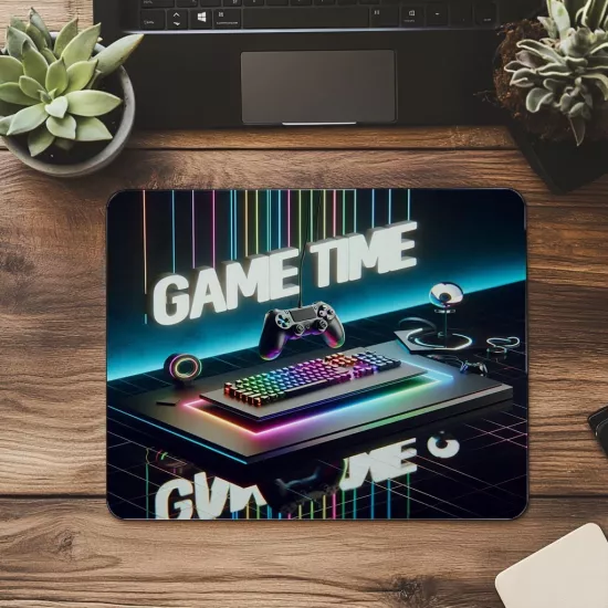 Neon Işıklarla Oyun Zamanı Mouse Pad - 19x23 cm 2 mm Dikdörtgen İthal Baskılı Mouse Pad