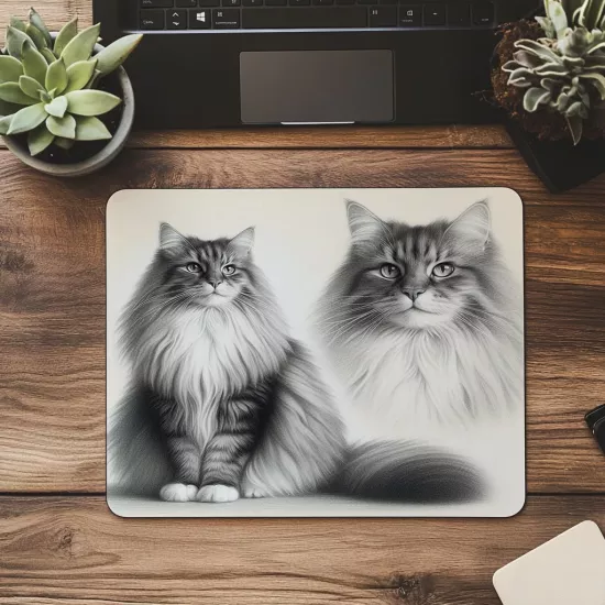 Sanatsal Ve Zarif Kedili Mousepad - 19x23 cm 2 mm Dikdörtgen İthal Baskılı Mouse Pad