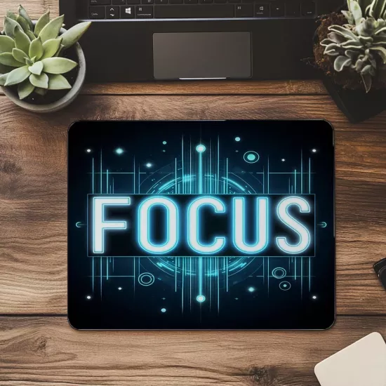 Mavi Siyah Geçişli Neon Mousepad – FOCUS - 19x23 cm 2 mm Dikdörtgen İthal Baskılı Mouse Pad
