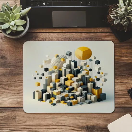 Altıgen Geometrik Kolaj Mousepad - 19x23 cm 2 mm Dikdörtgen İthal Baskılı Mouse Pad