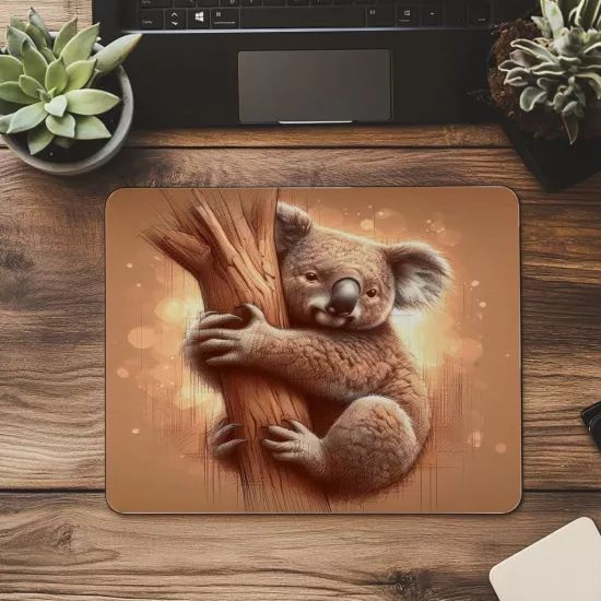 Ağaca Sarılmış Koala Çizimli Mousepad - 19x23 cm 2 mm Dikdörtgen İthal Baskılı Mouse Pad