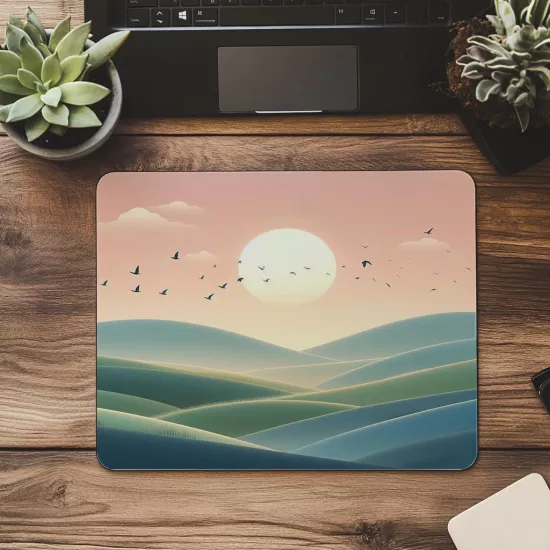 3D Dalga Formlu Dağ Manzarası Mouse Pad - 19x23 cm 2 mm Dikdörtgen İthal Baskılı Mouse Pad