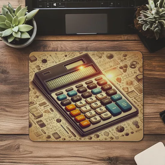 Matematik Sembolüyle Retro Calculator Mouse Pad - 19x23 cm 2 mm Dikdörtgen İthal Baskılı Mouse Pad