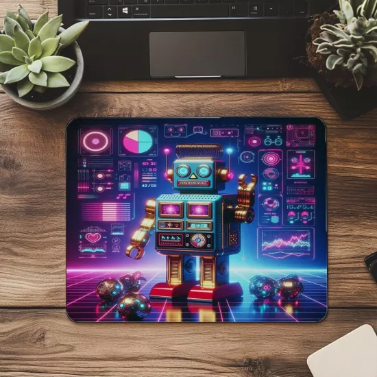Circuit Efektli Nostaljik Robot Mouse Pad - 19x23 cm 2 mm Dikdörtgen İthal Baskılı Mouse Pad
