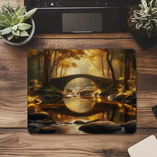 Taş Köprülü Orman Manzaralı Mousepad - 19x23 cm 2 mm Dikdörtgen İthal Baskılı Mouse Pad