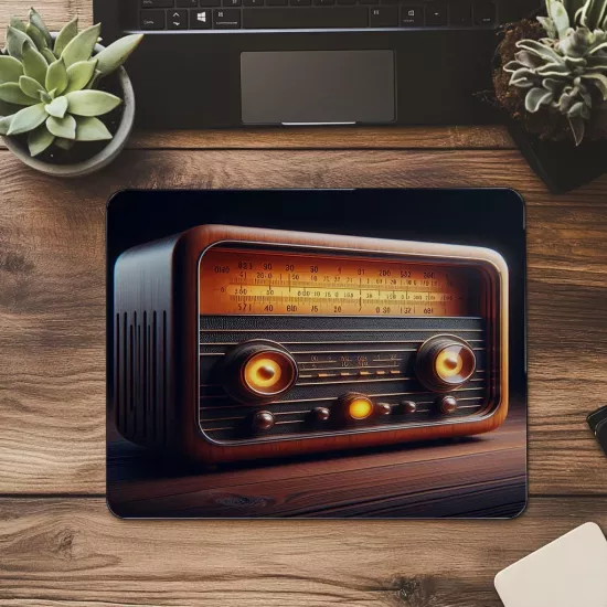 Turuncu Işık Göstergeli Retro Radyo Mouse Pad - 19x23 cm 2 mm Dikdörtgen İthal Baskılı Mouse Pad