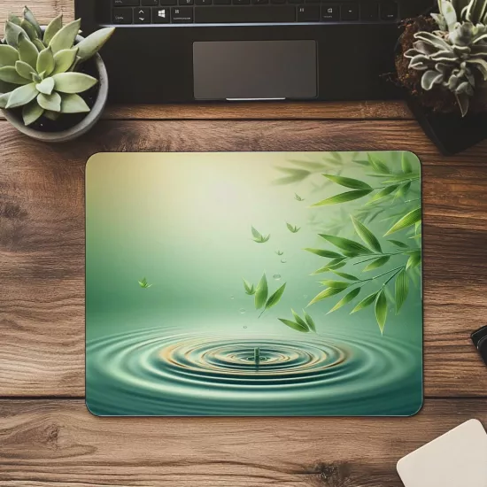Sakin Su Üzerinde Yüzen Bambu Mousepad - 19x23 cm 2 mm Dikdörtgen İthal Baskılı Mouse Pad