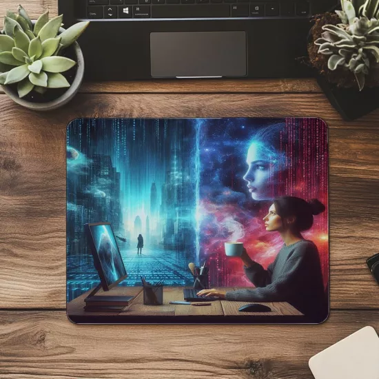 Yarı Kod Yarı Kahve Sahnesi Mouse Pad - 19x23 cm 2 mm Dikdörtgen İthal Baskılı Mouse Pad