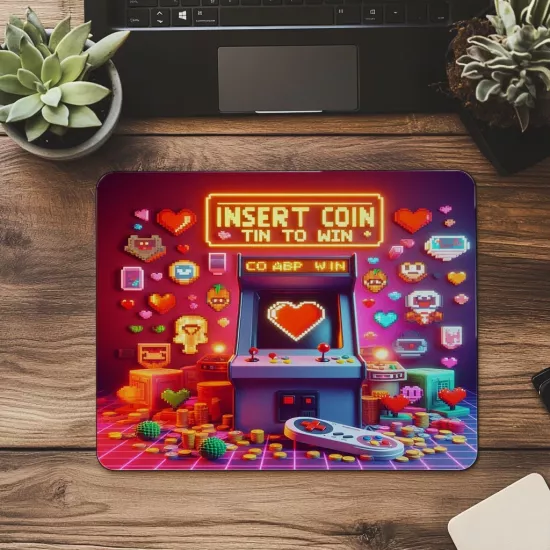Insert Coin to Win Yazılı Retro Mousepad - 19x23 cm 2 mm Dikdörtgen İthal Baskılı Mouse Pad
