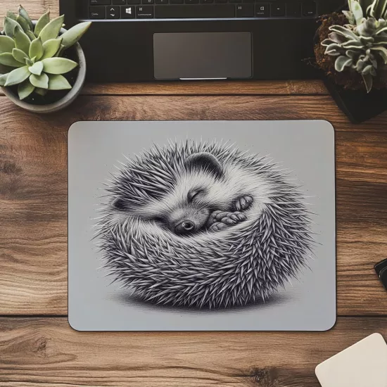 Kendine Kapanmış Kirpi Mousepad – El Çizimi - 19x23 cm 2 mm Dikdörtgen İthal Baskılı Mouse Pad