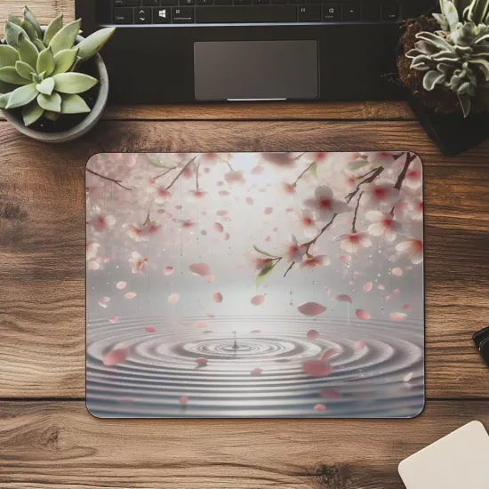 Su Üzerine Düşen Sakura Yapraklı Mousepad - 19x23 cm 2 mm Dikdörtgen İthal Baskılı Mouse Pad