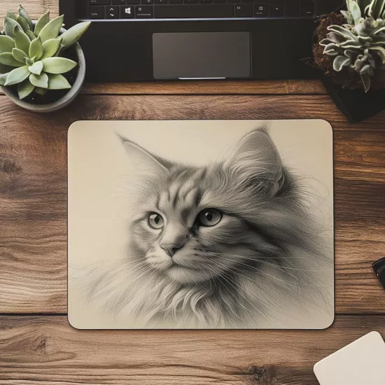 Yumuşak Tonlarda Kedi Portresi Mousepad - 19x23 cm 2 mm Dikdörtgen İthal Baskılı Mouse Pad