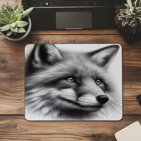 Tilki Çizimli Mousepad – Bilge ve Sade - 19x23 cm 2 mm Dikdörtgen İthal Baskılı Mouse Pad