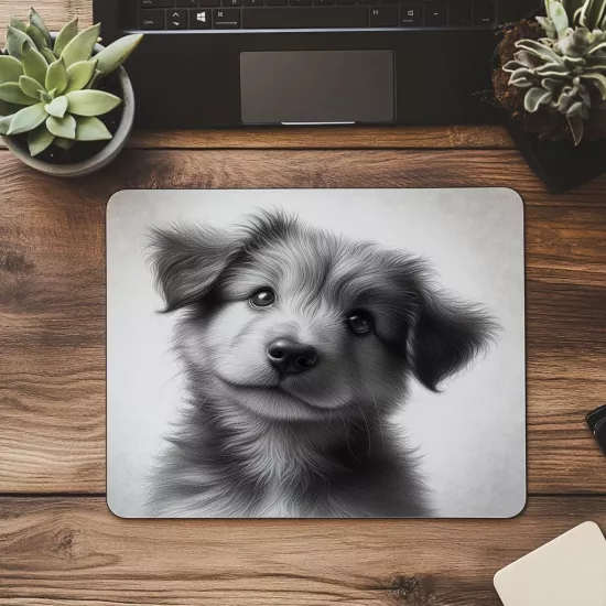 Fluffy Puppy Karakalem Çizimli Mouse Pad - 19x23 cm 2 mm Dikdörtgen İthal Baskılı Mouse Pad