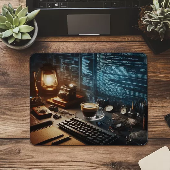 Cam Bardakta Espresso ve Kod Işıkları Mousepad - 19x23 cm 2 mm Dikdörtgen İthal Baskılı Mouse Pad