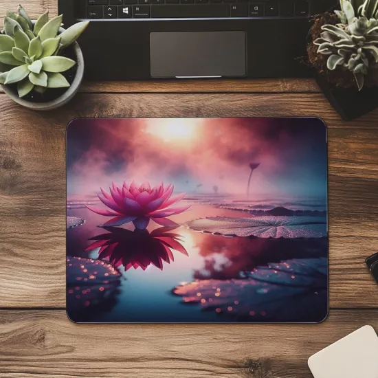 Pembe Lotus Çiçeği Temalı Mousepad - 19x23 cm 2 mm Dikdörtgen İthal Baskılı Mouse Pad