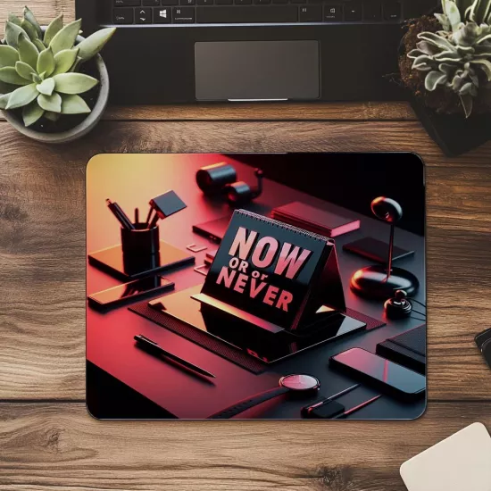 Harekete Geç Mousepad – Now or Never Yazılı - 19x23 cm 2 mm Dikdörtgen İthal Baskılı Mouse Pad