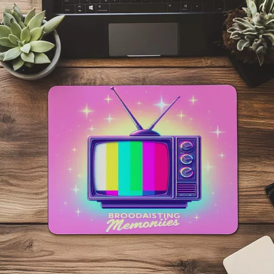 Retro TV Temalı Mousepad – Broadcasting Memories - 19x23 cm 2 mm Dikdörtgen İthal Baskılı Mouse Pad