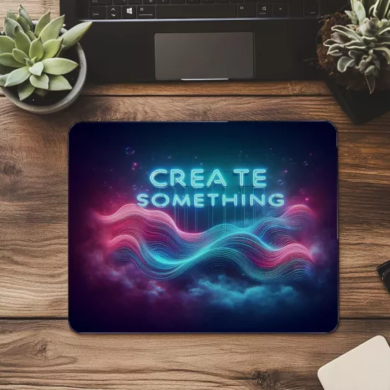 Create Something Neon Yazılı Dalga Mousepad - 19x23 cm 2 mm Dikdörtgen İthal Baskılı Mouse Pad