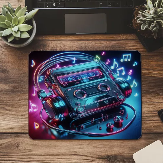 Eski Müzik Çalar Mouse Pad – Neon Efektli - 19x23 cm 2 mm Dikdörtgen İthal Baskılı Mouse Pad