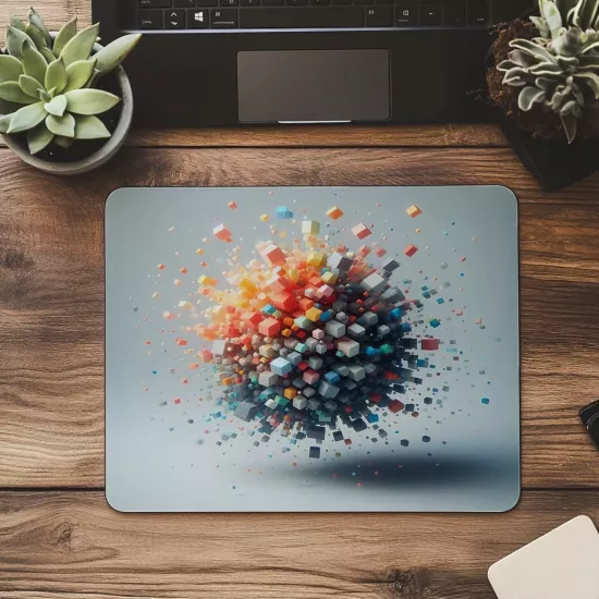 Merkezden Dağılan Renkli Küp Mousepad - 19x23 cm 2 mm Dikdörtgen İthal Baskılı Mouse Pad