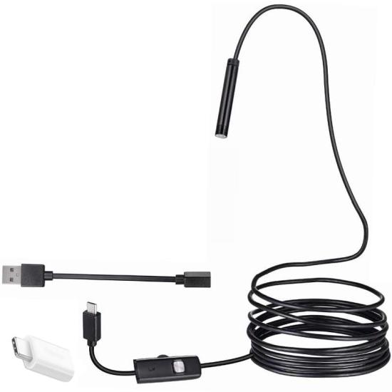 Powermaster 3İn1 Micro Usb+Type C+Pc 8 Mm Işıklı 5 Metre Endeskop Yılan Kamera