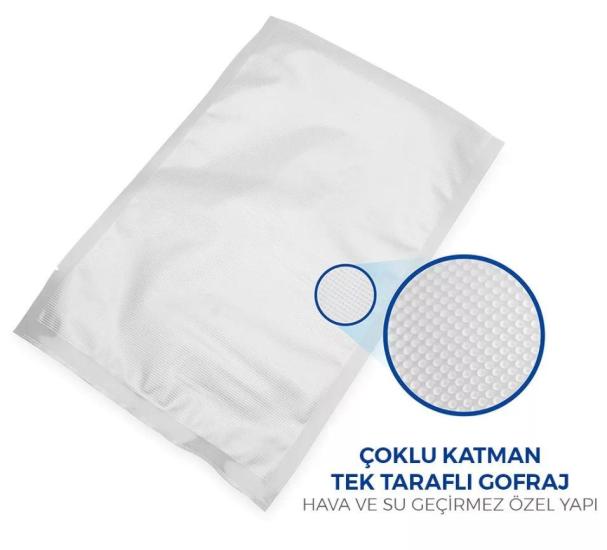 25X35 Tırtıklı 5 KG Gofrajlı 90 Mikron Ev Tipi Gıda Vakum Poşeti Torbası Bpa İçermez