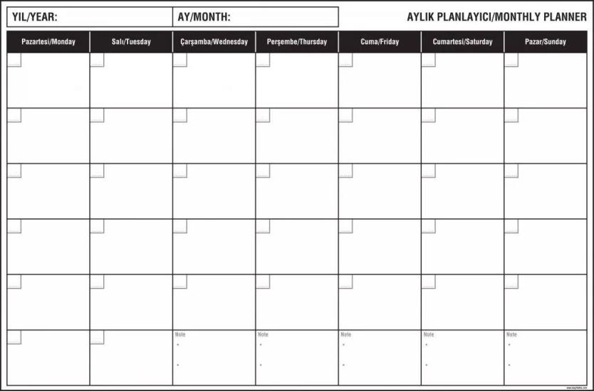 Mini Aylık Plan 85×56 cm Akıllı Kağıt Tahta