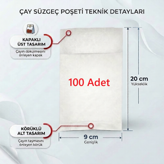 Demlik İçi Çay Filtresi Körüklü Kapaklı Çay Süzgeci Boş Demlik Poşeti Bonesi 9x20 cm 100 Adet ((100 Lü) Bitki Kış Çay Demleme