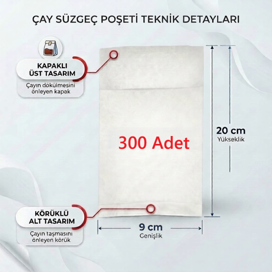 300 Adet Demlik İçi Çay Filtresi Körüklü Kapaklı Çay Süzgeci Boş Demlik Poşeti Bonesi 9x20 cm ((300 Lü) Bitki Kış Çay Demleme