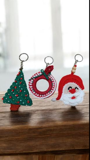 Luluyen 3’lü Sevimli Yılbaşı Temalı  Amigurumi El Örgüsü Anahtarlık ve Çanta Aksesuarı,yılb