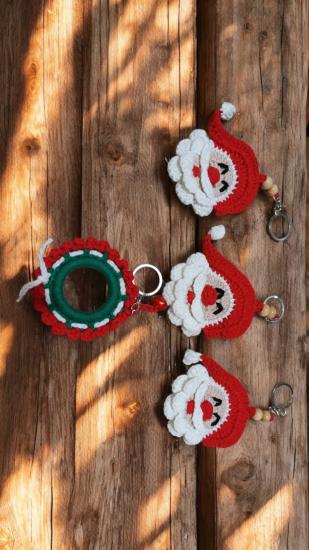 Luluyen 4’lu Sevimli Yılbaşı Temalı Amigurumi El Örgüsü Anahtarlık ve Çanta Aksesuarı,yılbaşı Hediyesi