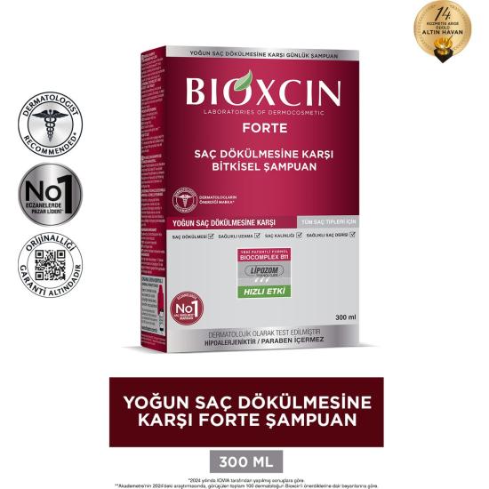 Bioxcin Forte Şampuan 300 ml Yoğun Saç Dökülmesine Karşı Bitkisel Formül Sülfatsız Parabensiz