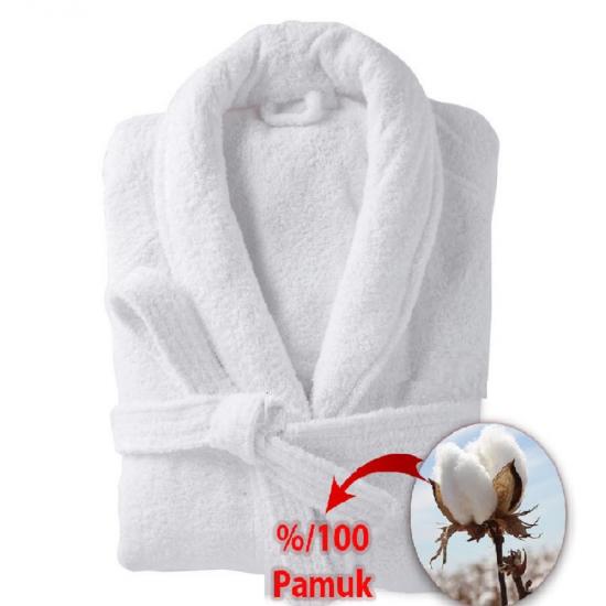 Otel Bornozu Beyaz Şalyaka Çift Cep %100 Pamuk Bornoz 