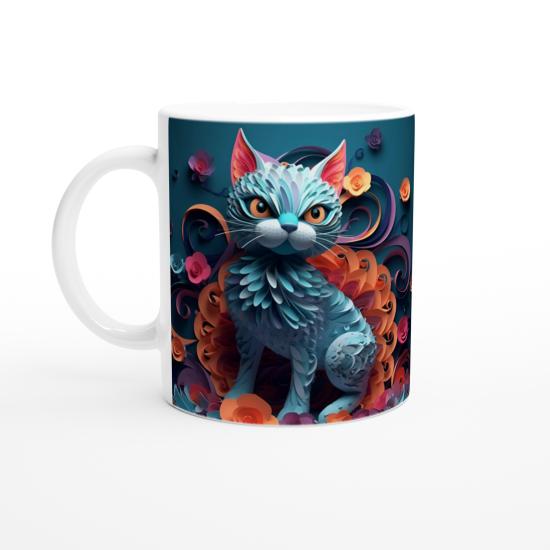 Çiçekli Sanatsal Kedi Baskılı Kupa Bardak