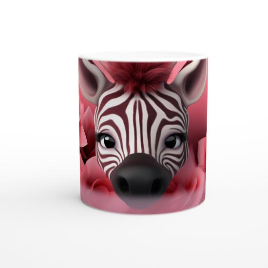 Pembe Çiçekler Arasında Zebra Temalı Baskılı Kupa Bardak