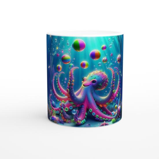 Renkli Ahtapot ve Balonlar Baskılı Kupa Bardak