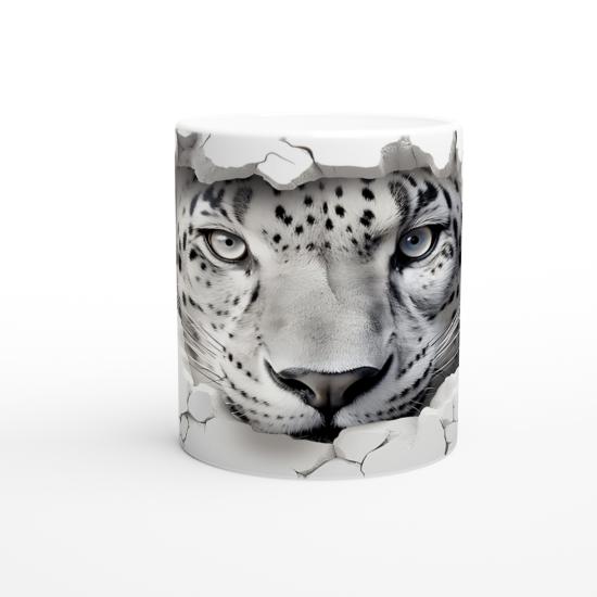 Buz Gibi Bakışlı Kar Leoparı Desenli Baskılı Kupa Bardak