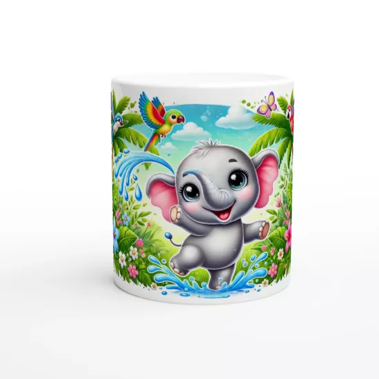 Tropik Fil Neşesi Temalı Çocuklara Özel Baskılı Kupa Bardak