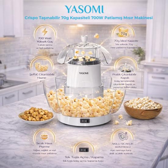 Yasomi Crispo Taşınabilir 70G Kapasiteli 700W Patlamış Mısır makinesi
