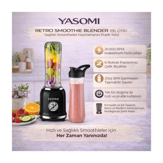 Yasomi BL019 Retro Smoothie Blender Siyah (Yasomi Türkiye Garantili)