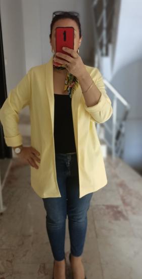 LuLuYen Likralı Kumaş Mevsimlik Blazer Ceket Sarı 