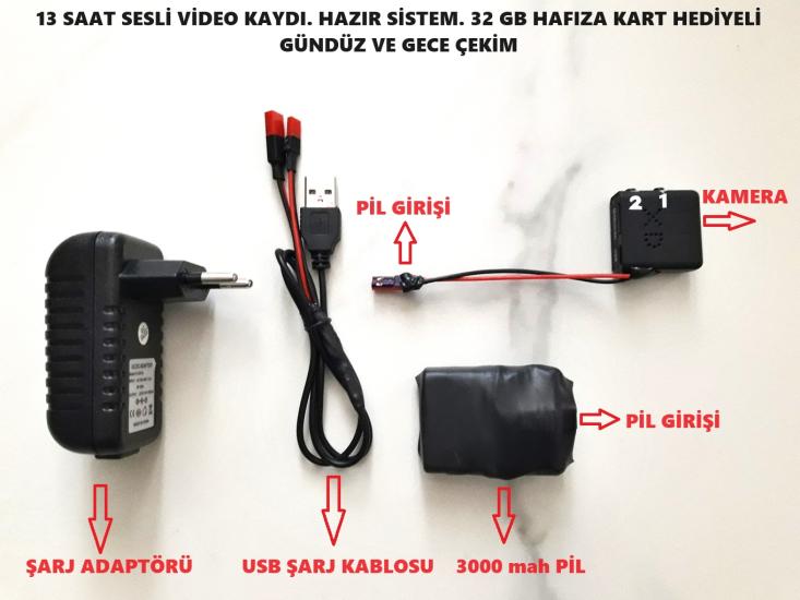13 Saat Video ve Ses Kayıt Yapabilen Gece Görüşlü  Mini Gizli Bakıcı Tedbir Güvenlik Kamerası 32 GB Hafıza Kartı Hediyeli